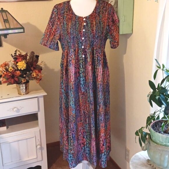 NWT Made With ❤️  Shirred Bodice . Bohemian,   Colorful, Watercolor - Picture 1 of 10